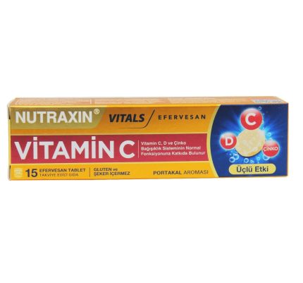 Nutraxin Efervesan Vitamin C D ZINC, içeriğinde 1000 mg C vitamini, 400 IU D vitamini ve 10 mg Çinko barındırır. Portakal aromalı efervesan formu sayesinde bağışıklık sistemini destekler.